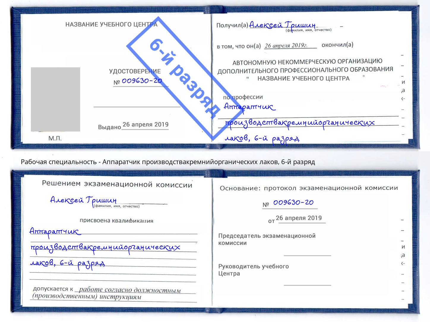 корочка 6-й разряд Аппаратчик производствакремнийорганических лаков Югорск