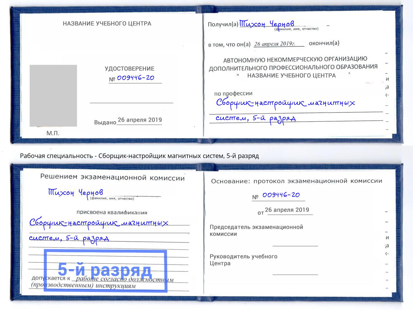 корочка 5-й разряд Сборщик-настройщик магнитных систем Югорск
